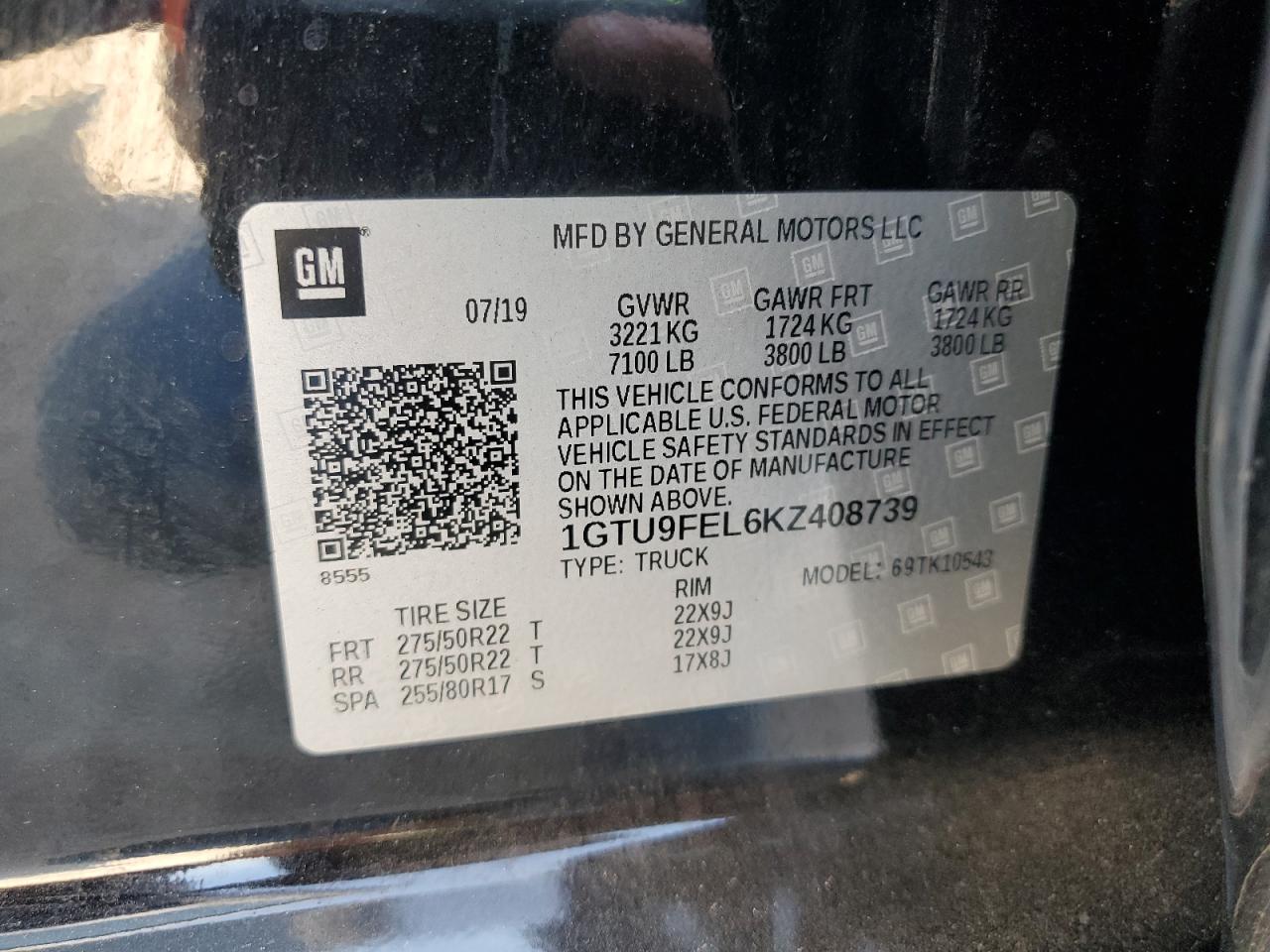 2019 GMC Sierra K1500 Denali VIN: 1GTU9FEL6KZ408739 Lot: 82228585