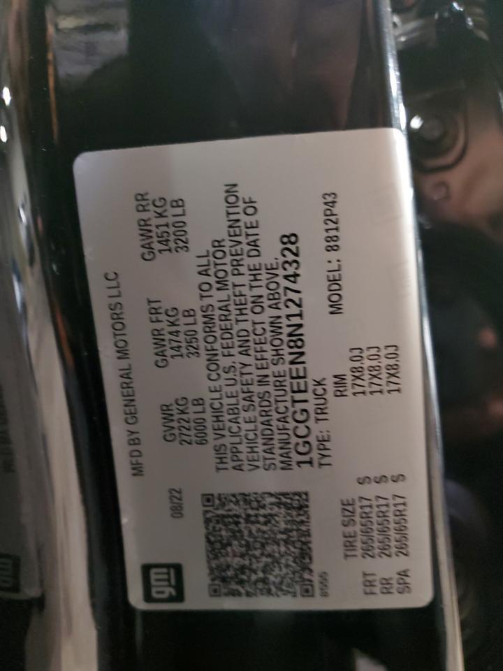 2022 Chevrolet Colorado Zr2 VIN: 1GCGTEEN8N1274328 Lot: 80778585