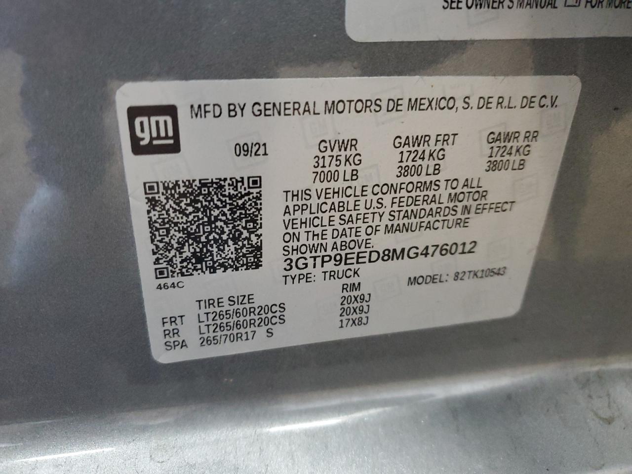2021 GMC Sierra K1500 At4 VIN: 3GTP9EED8MG476012 Lot: 89639885