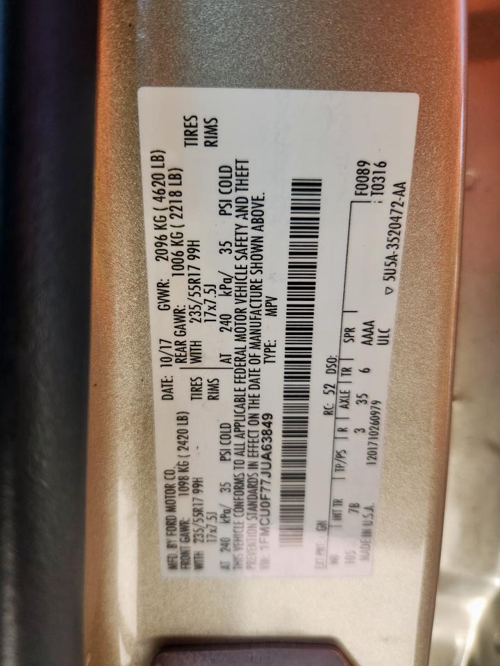 2018 Ford Escape S VIN: 1FMCU0F77JUA63849 Lot: 86800485