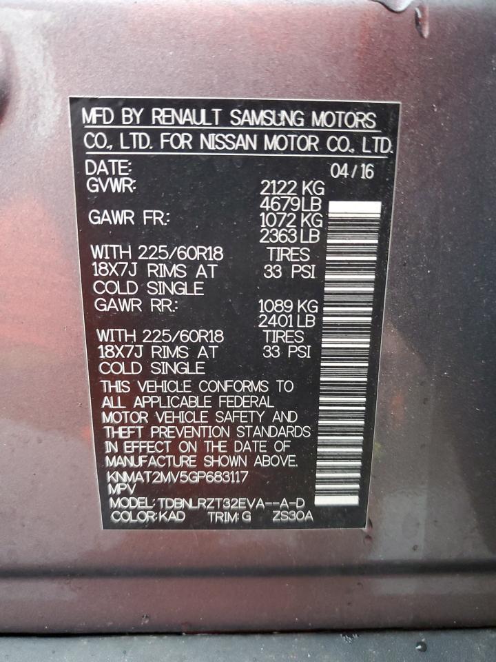 2016 Nissan Rogue S VIN: KNMAT2MV5GP683117 Lot: 82260405