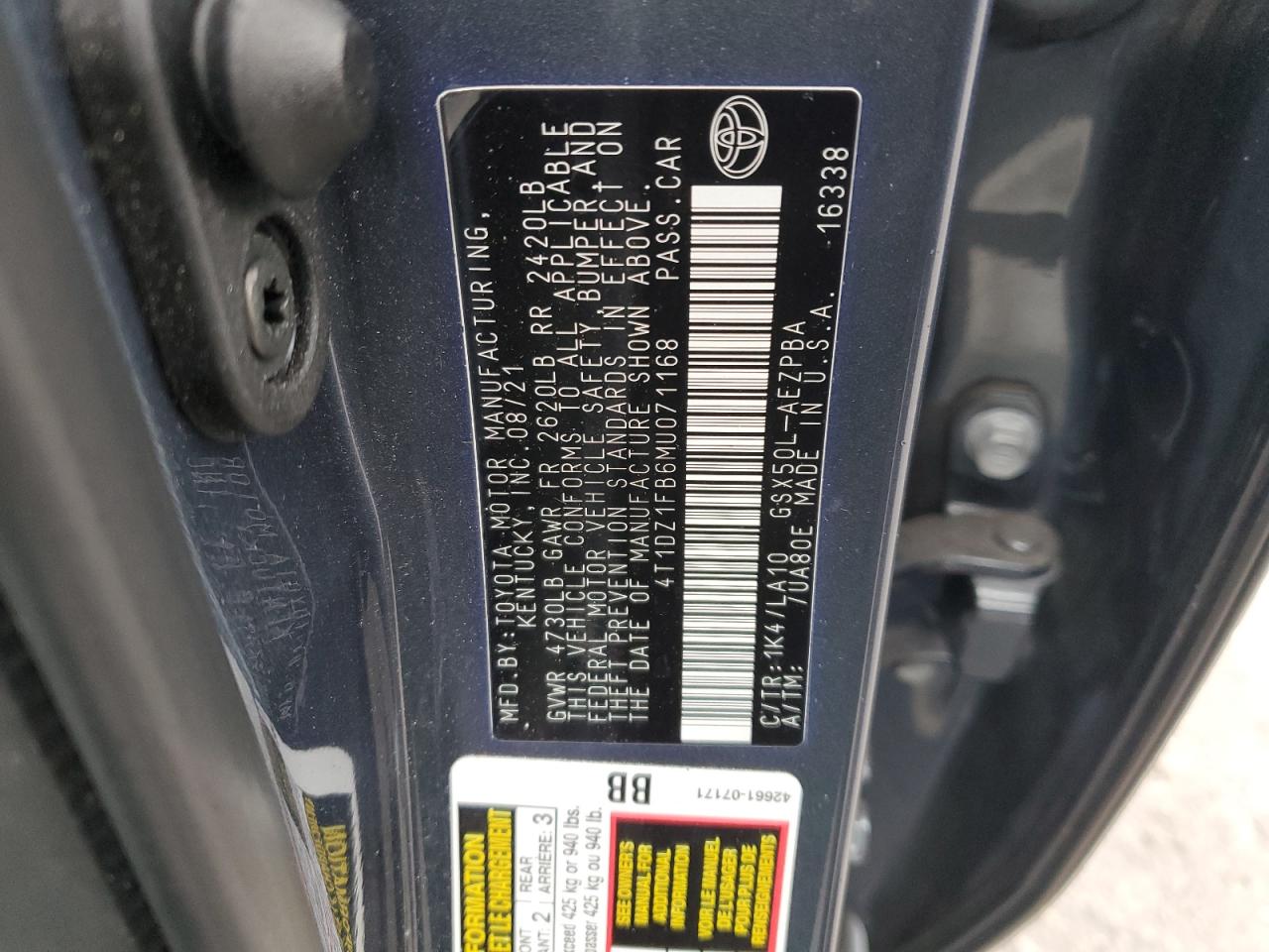 2021 Toyota Avalon Limited VIN: 4T1DZ1FB6MU071168 Lot: 90079945