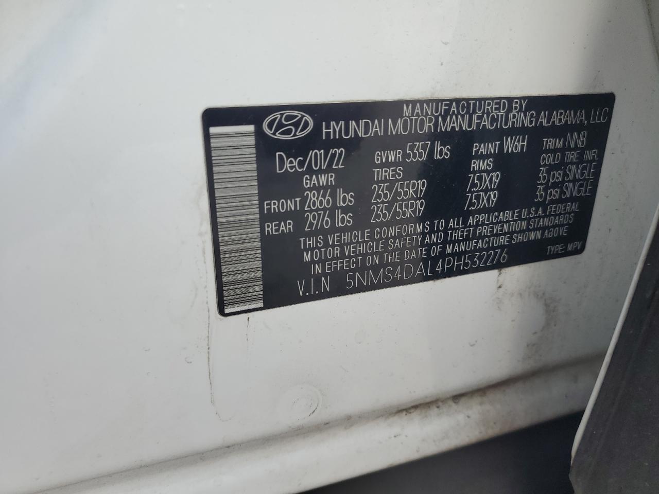 2023 Hyundai Santa Fe Limited VIN: 5NMS4DAL4PH532276 Lot: 82239865