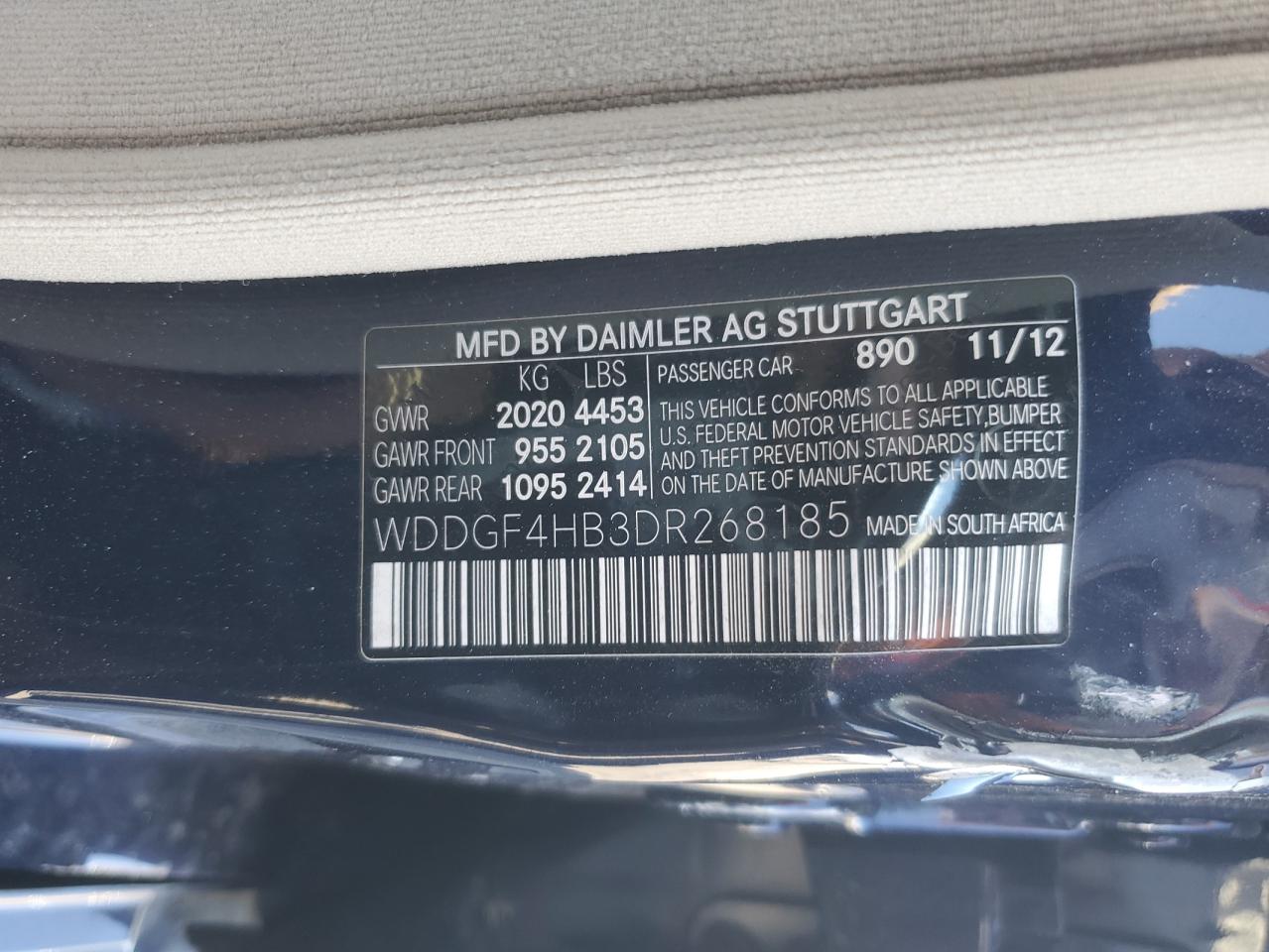 2013 Mercedes-Benz C 250 VIN: WDDGF4HB3DR268185 Lot: 87285035