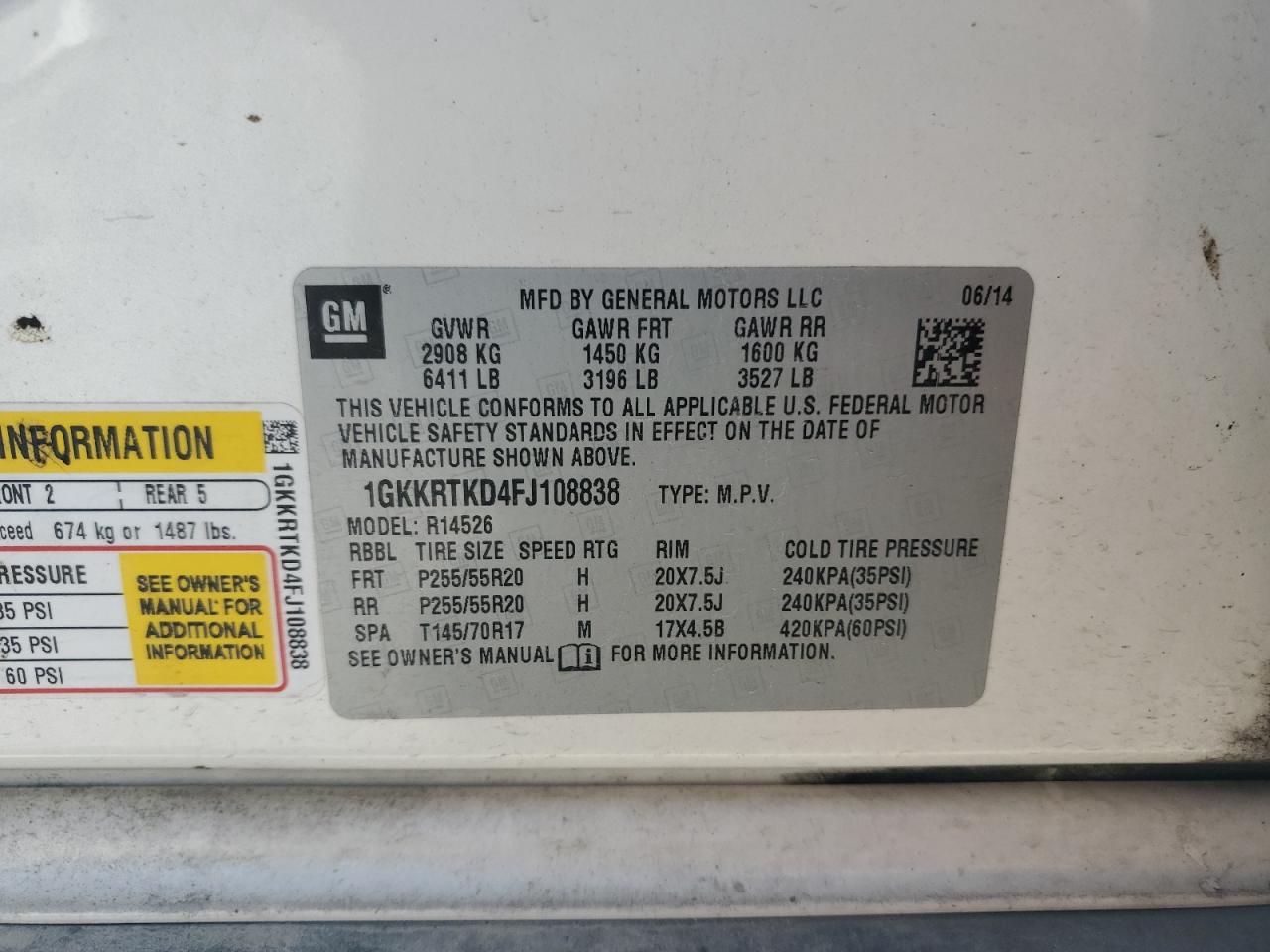 2015 GMC Acadia Denali VIN: 1GKKRTKD4FJ108838 Lot: 82406195