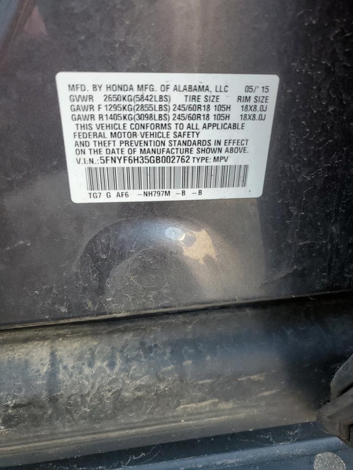 2016 Honda Pilot Ex VIN: 5FNYF6H35GB002762 Lot: 81909635