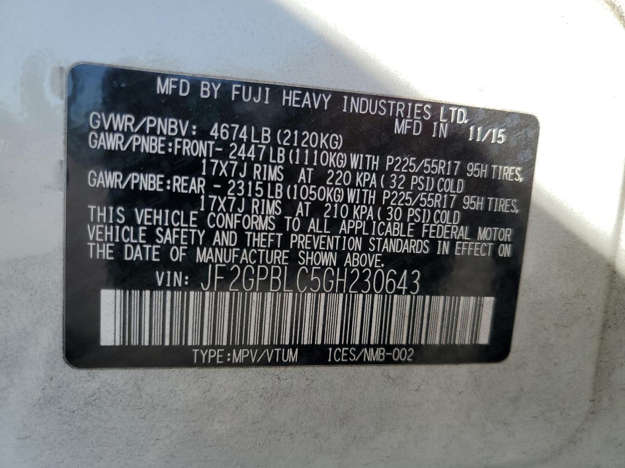 2016 Subaru Crosstrek 2.0I Hybrid Touring VIN: JF2GPBLC5GH230643 Lot: 82271885