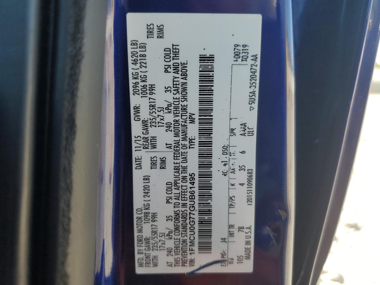 2016 Ford Escape Se VIN: 1FMCU0G77GUB61495 Lot: 82229135