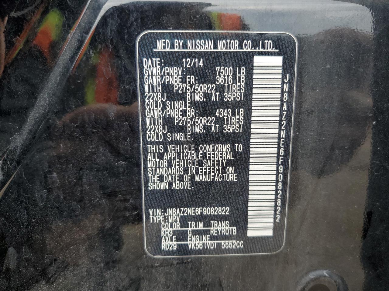 2015 Infiniti Qx80 VIN: JN8AZ2NE6F9082822 Lot: 86515095