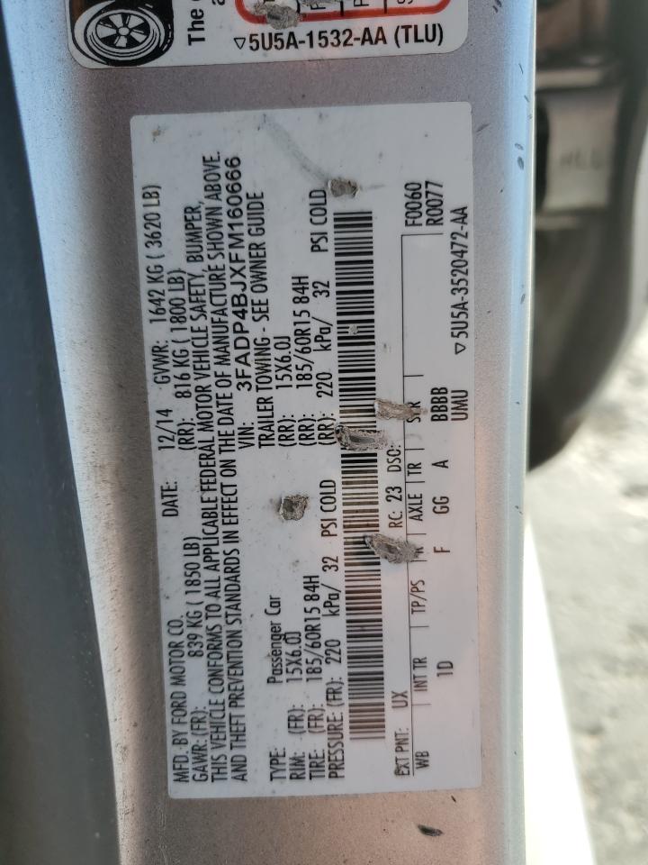 2015 Ford Fiesta VIN: 3FADP4BJXFM160666 Lot: 82572995