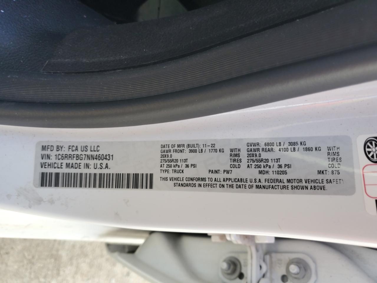 2022 Ram 1500 Big Horn/Lone Star VIN: 1C6RRFBG7NN460431 Lot: 86252035