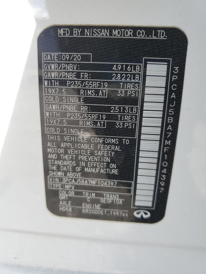 2021 Infiniti Qx50 Luxe VIN: 3PCAJ5BA7MF104397 Lot: 82170405