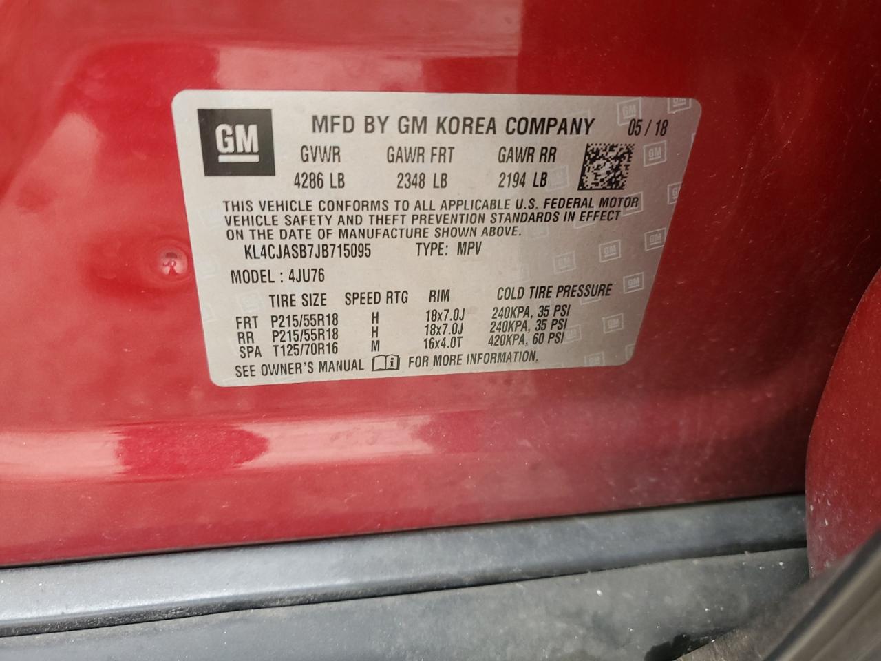 2018 Buick Encore Preferred VIN: KL4CJASB7JB715095 Lot: 90140325