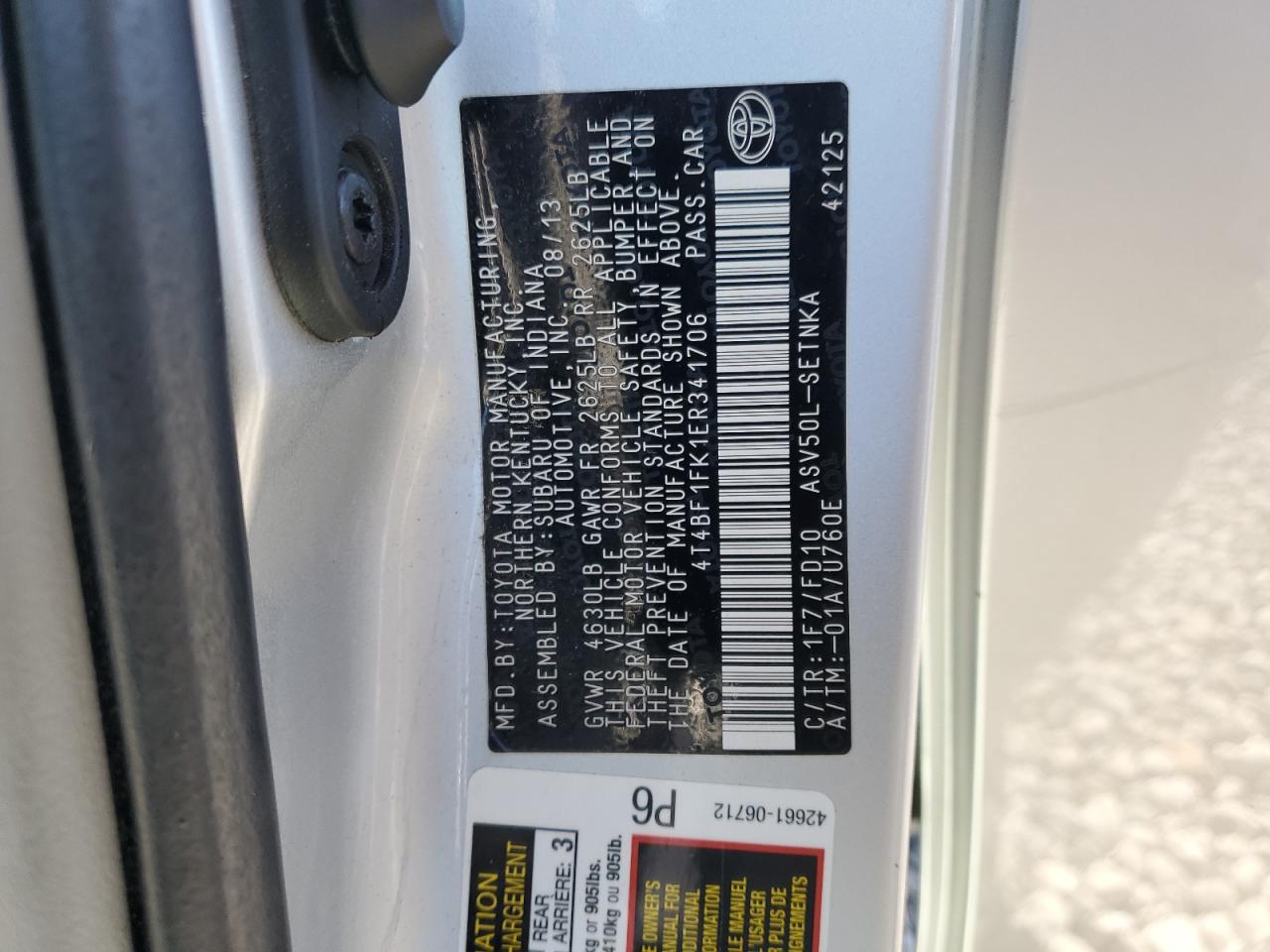 2014 Toyota Camry L VIN: 4T4BF1FK1ER341706 Lot: 85754385