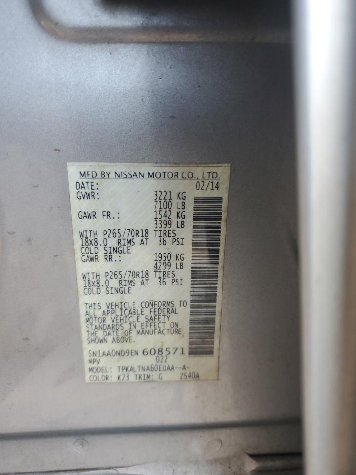 2014 Nissan Armada Sv VIN: 5N1AA0ND9EN608571 Lot: 87086555