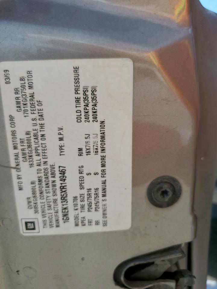 1999 Chevrolet Tahoe VIN: 1GNEK13R5XR149467 Lot: 85844295