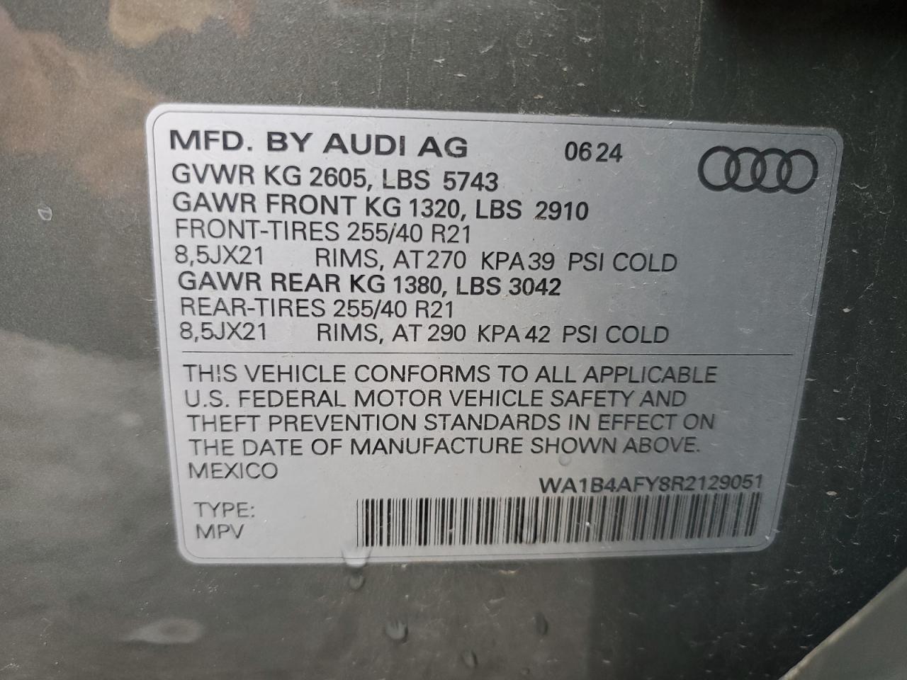 2024 Audi Sq5 Premium Plus VIN: WA1B4AFY8R2129051 Lot: 89653585