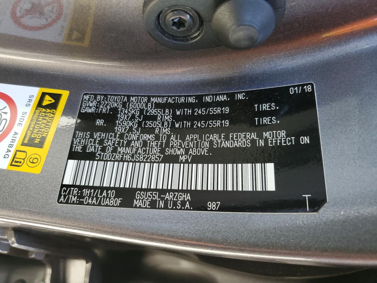 2018 Toyota Highlander Limited VIN: 5TDDZRFH6JS822857 Lot: 86869695