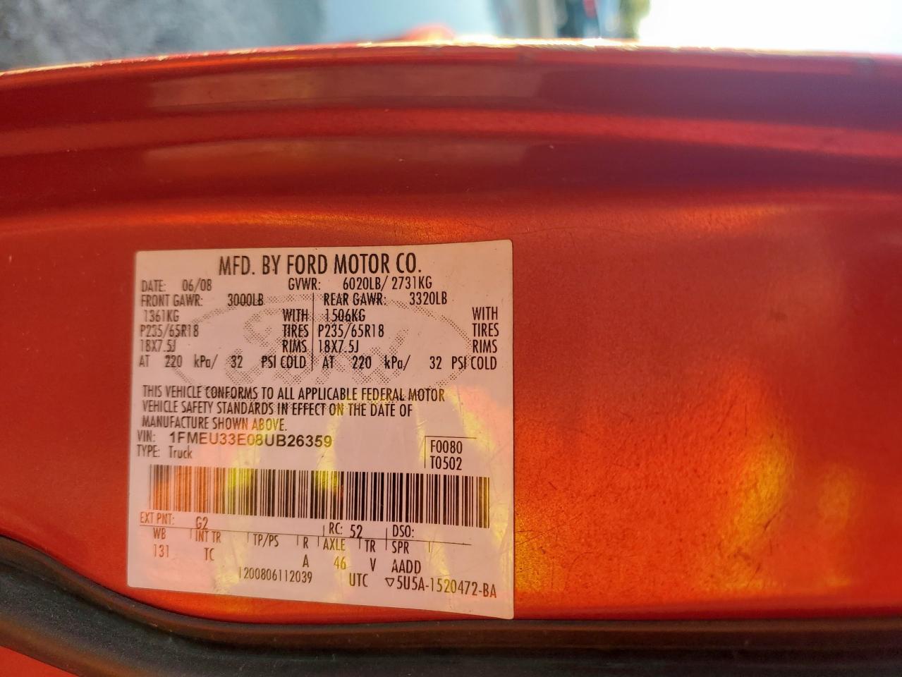 2008 Ford Explorer Sport Trac Limited VIN: 1FMEU33E08UB26359 Lot: 87298685