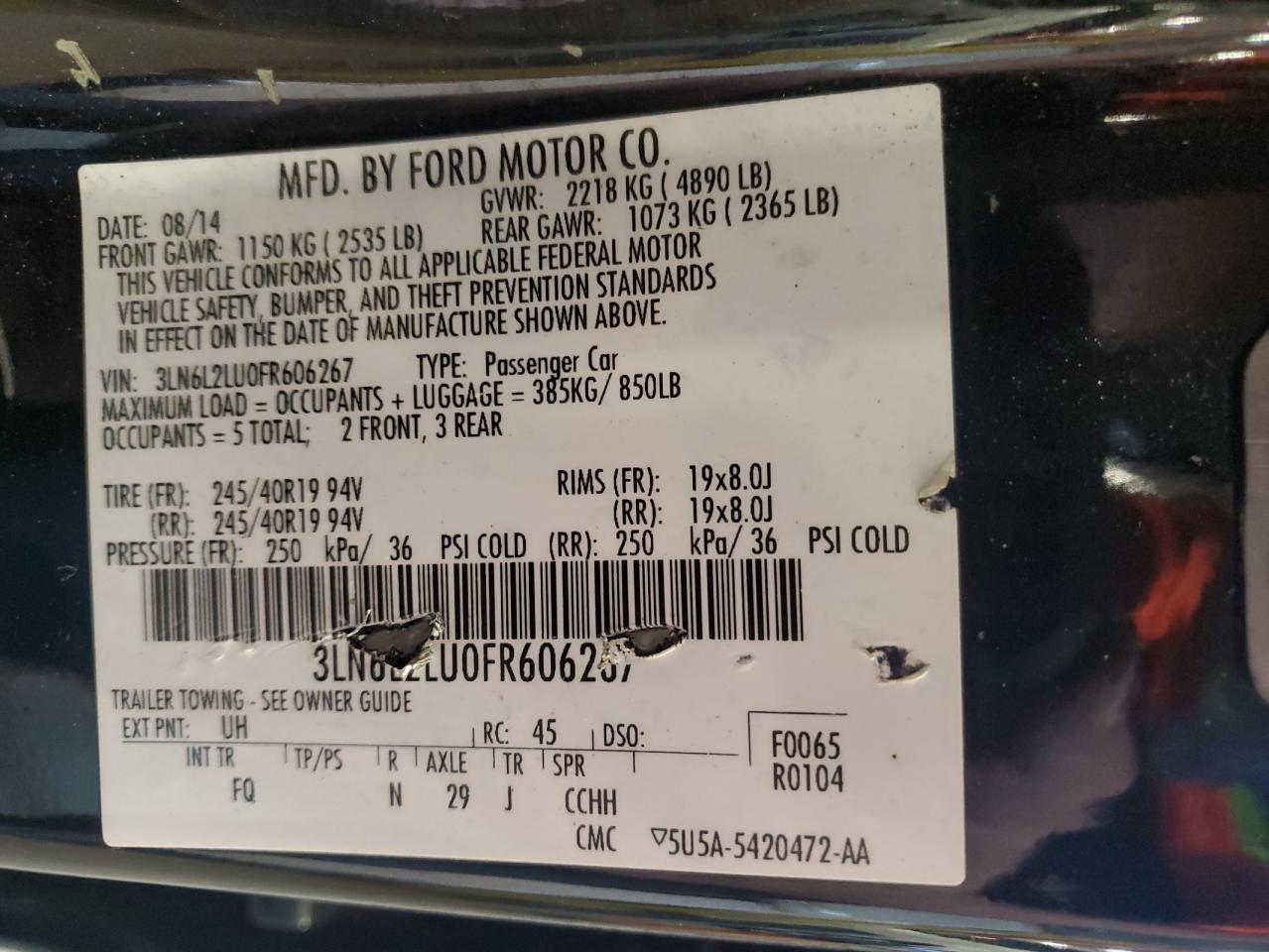 2015 Lincoln Mkz Hybrid VIN: 3LN6L2LU0FR606267 Lot: 81875685