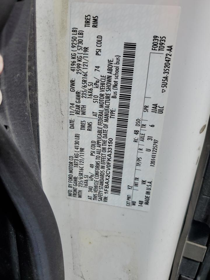 2015 Ford Transit T-350 VIN: 1FBAX2CV0FKA33150 Lot: 85181245