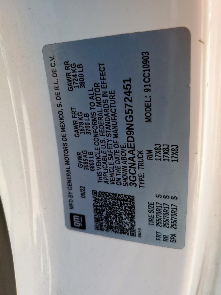 2022 Chevrolet Silverado C1500 VIN: 3GCNAAED9NG572451 Lot: 86322945