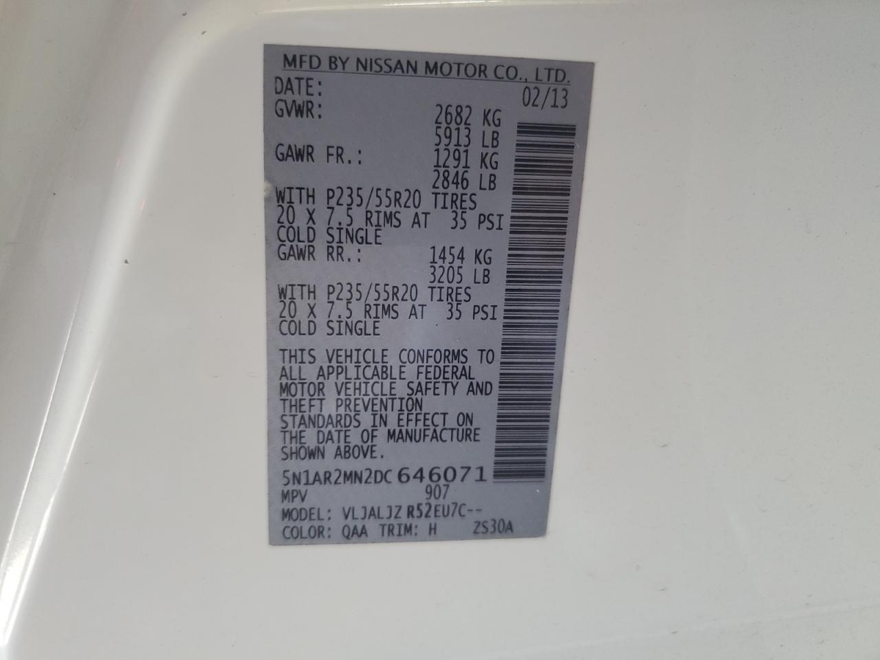 2013 Nissan Pathfinder S VIN: 5N1AR2MN2DC646071 Lot: 84659335