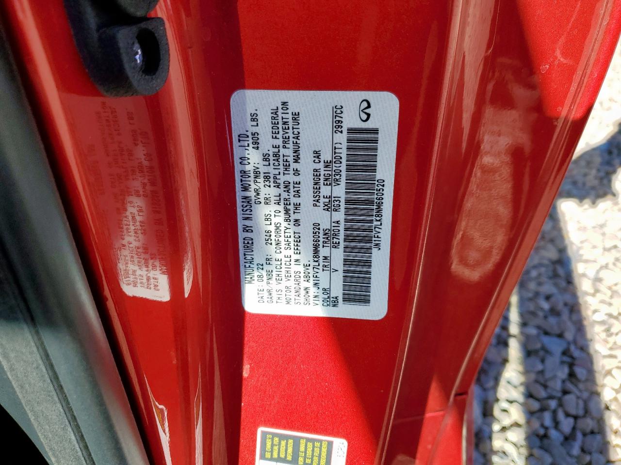 2022 Infiniti Q60 Red Sport 400 VIN: JN1FV7LK8NM660520 Lot: 90478675