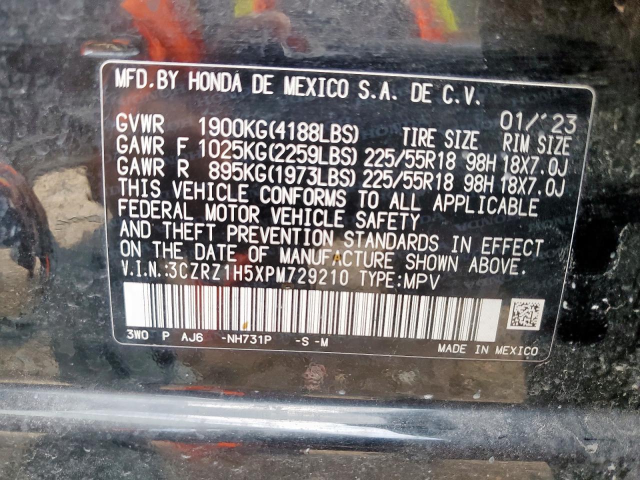 2023 Honda Hr-V Sport VIN: 3CZRZ1H5XPM729210 Lot: 85007825