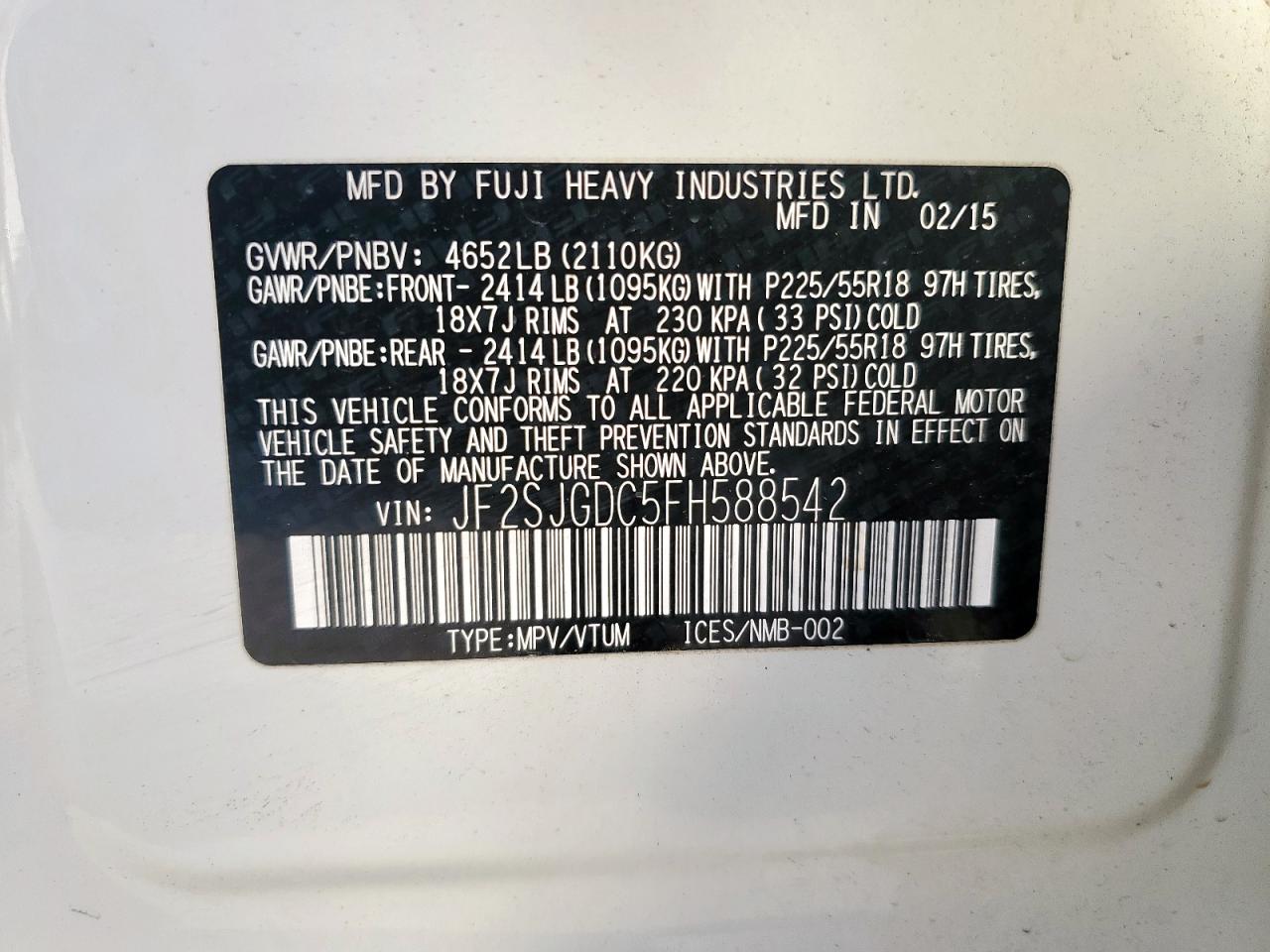 2015 Subaru Forester 2.0Xt Premium VIN: JF2SJGDC5FH588542 Lot: 82322085