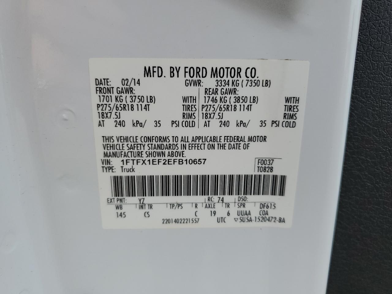 2014 Ford F150 Super Cab VIN: 1FTFX1EF2EFB10657 Lot: 82498275