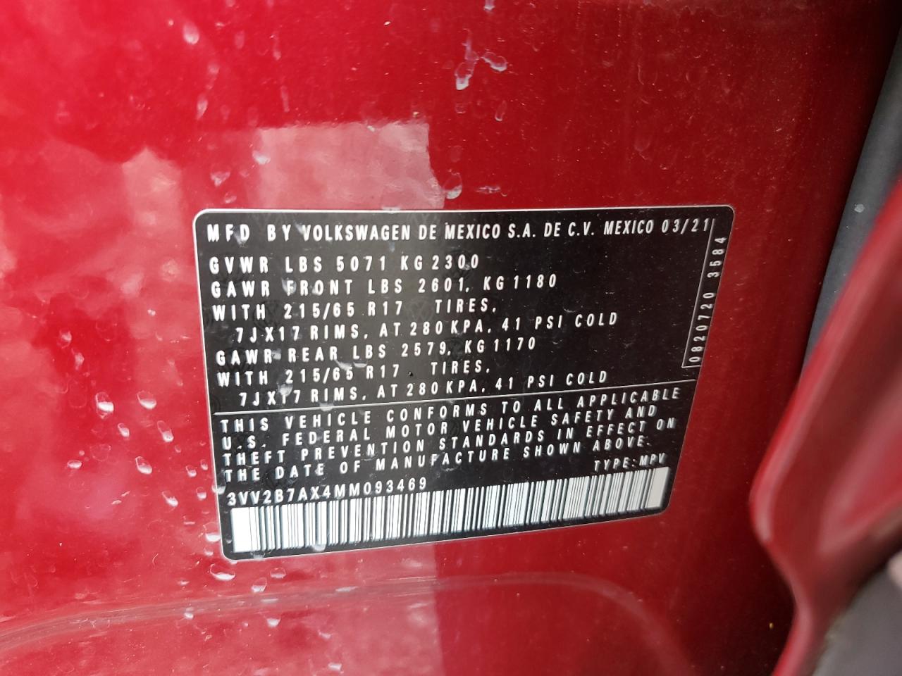 2021 Volkswagen Tiguan Se VIN: 3VV2B7AX4MM093469 Lot: 85163855