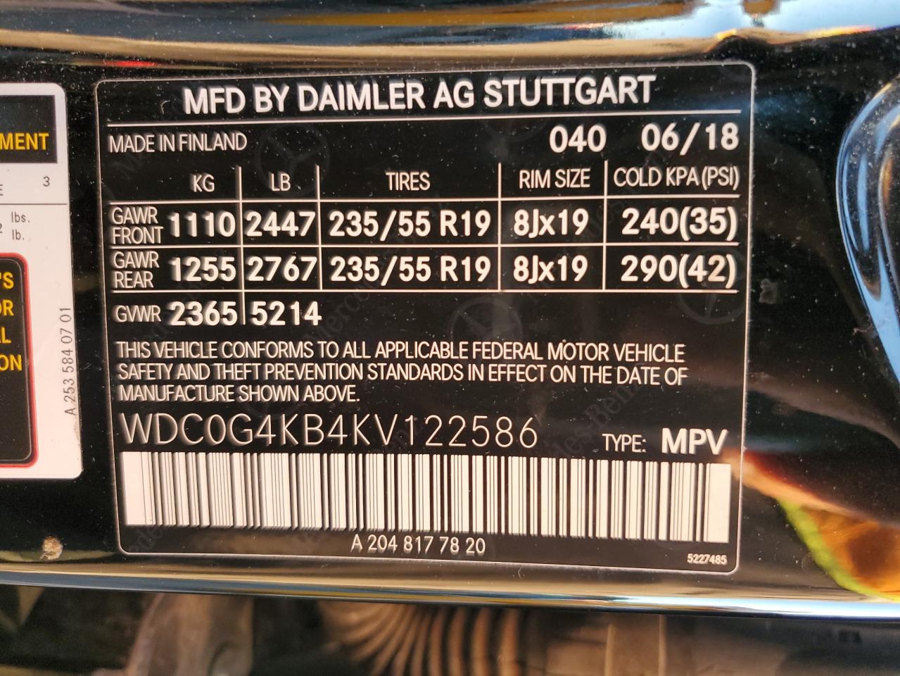 2019 Mercedes-Benz Glc 300 4Matic VIN: WDC0G4KB4KV122586 Lot: 80752095