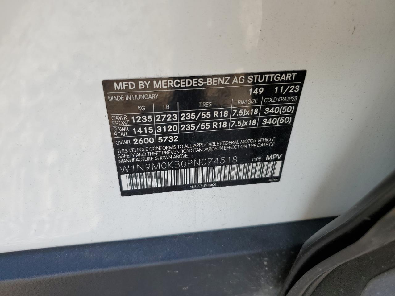 2023 Mercedes-Benz Eqb 300 4Matic VIN: W1N9M0KB0PN074518 Lot: 82711655