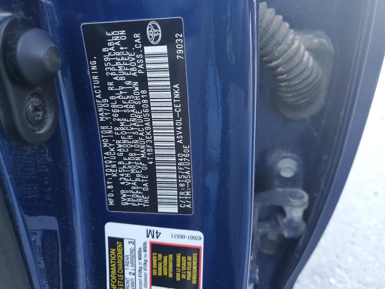 2010 Toyota Camry Base VIN: 4T1BF3EK9AU560818 Lot: 85591165