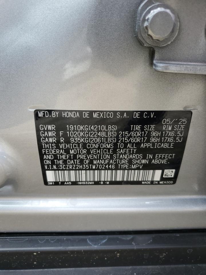 2026 Honda Hr-V Lx VIN: 3CZRZ2H35TM702446 Lot: 85936585