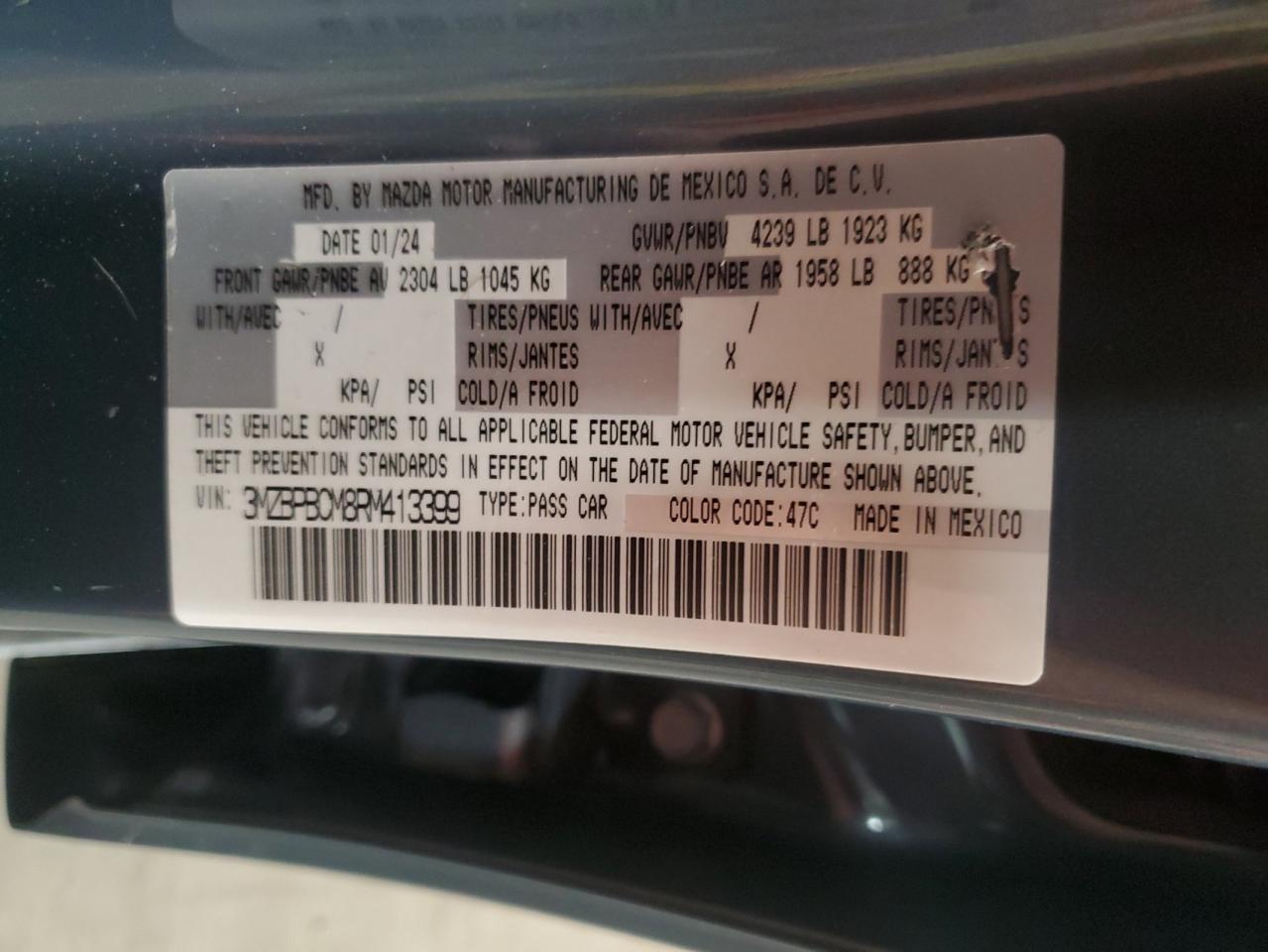 2024 Mazda 3 Preferred VIN: 3MZBPBCM8RM413399 Lot: 85312995