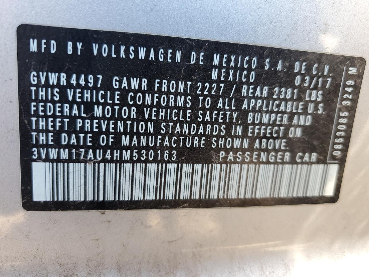 2017 Volkswagen Golf Alltrack S VIN: 3VWM17AU4HM530163 Lot: 84834775