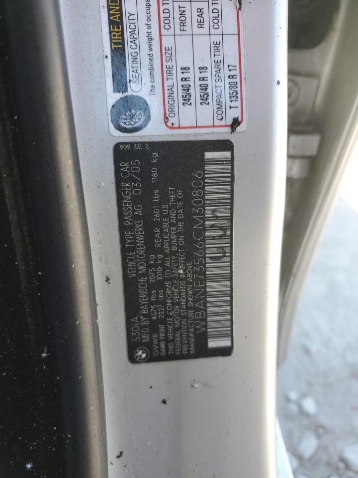 2006 BMW 530 I VIN: WBANE73566CM30806 Lot: 84231405