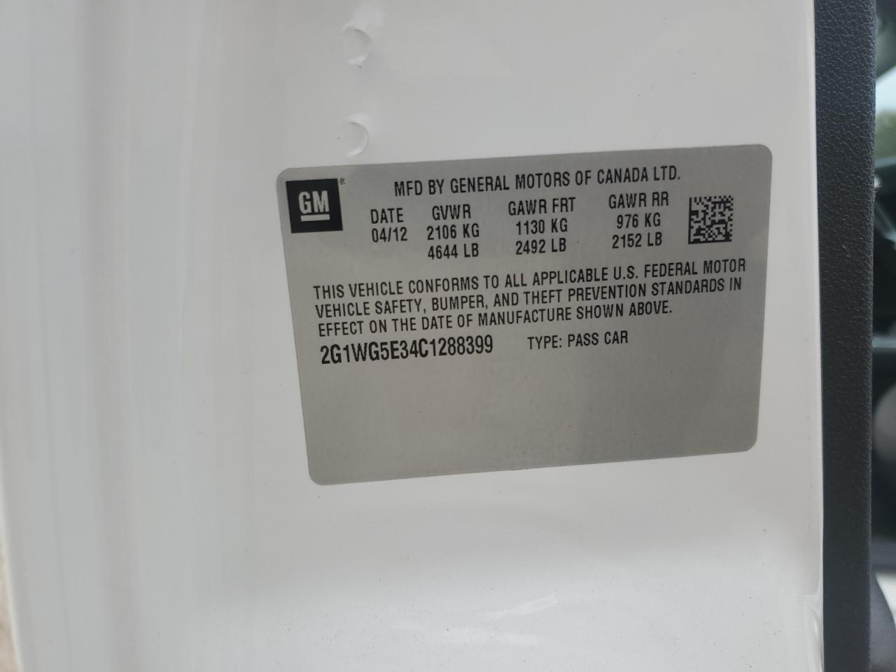 2012 Chevrolet Impala Lt VIN: 2G1WG5E34C1288399 Lot: 90063615