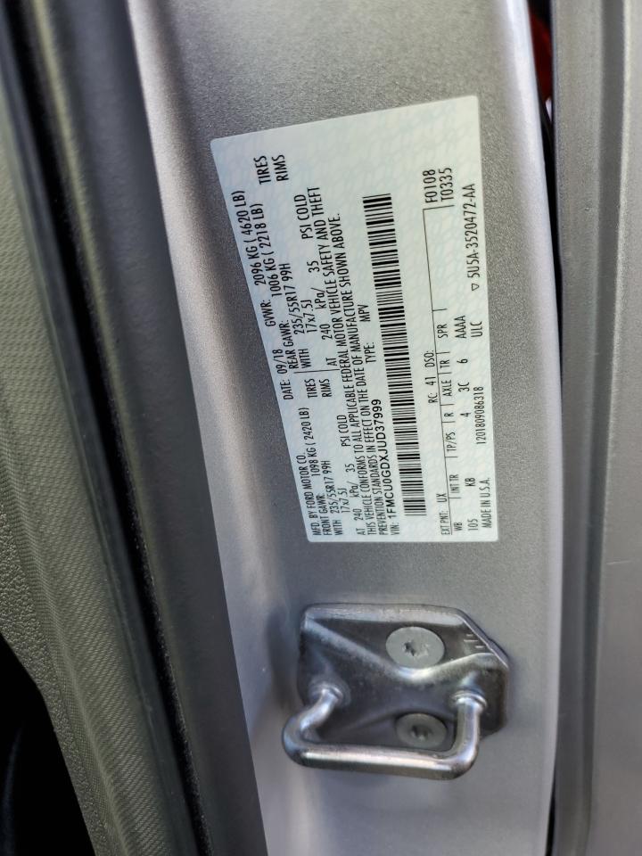 2018 Ford Escape Se VIN: 1FMCU0GDXJUD37999 Lot: 86109145