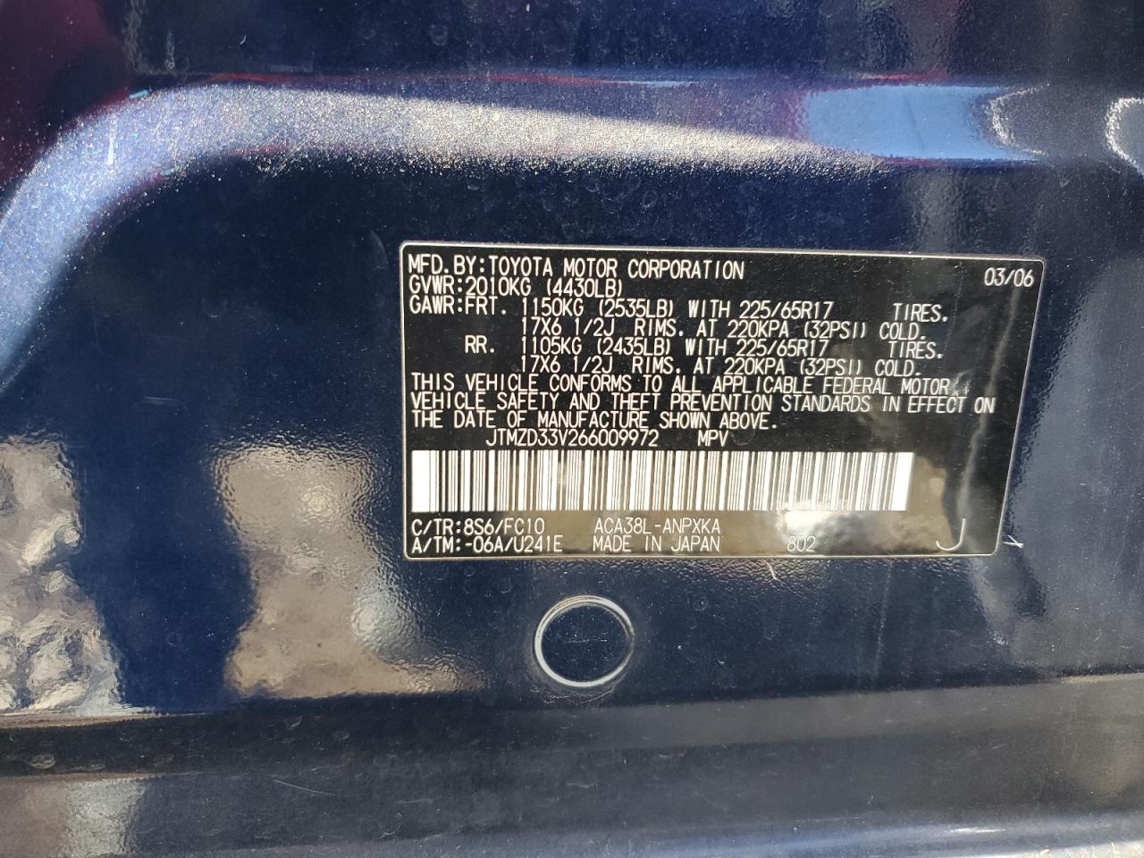 2006 Toyota Rav4 VIN: JTMZD33V266009972 Lot: 85758685