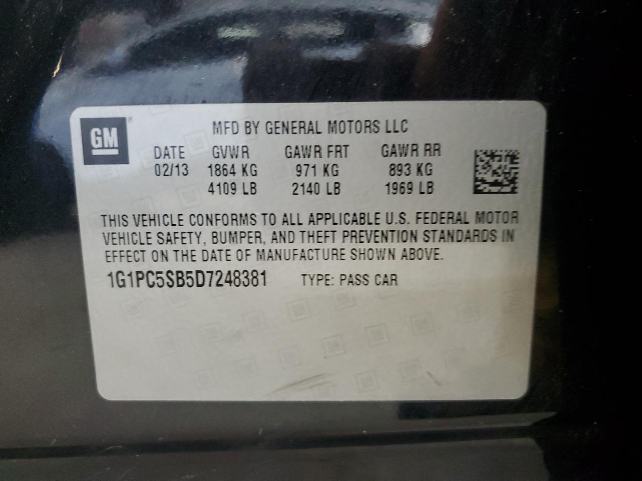 2013 Chevrolet Cruze Lt VIN: 1G1PC5SB5D7248381 Lot: 86125705