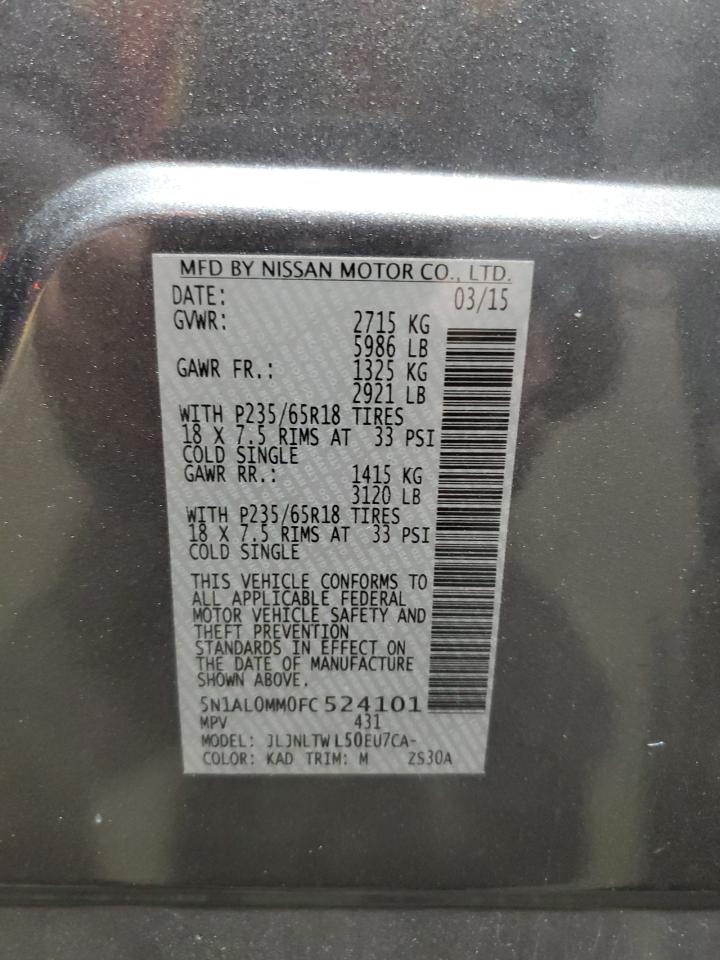 2015 Infiniti Qx60 VIN: 5N1AL0MM0FC524101 Lot: 85783855