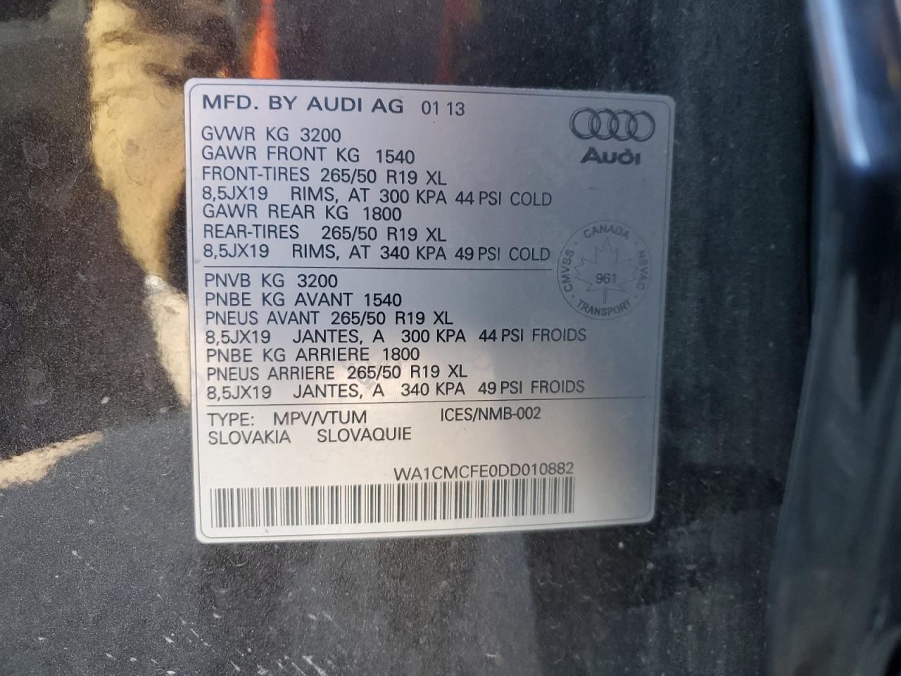 2013 Audi Q7 Premium VIN: WA1CMCFE0DD010882 Lot: 86428245