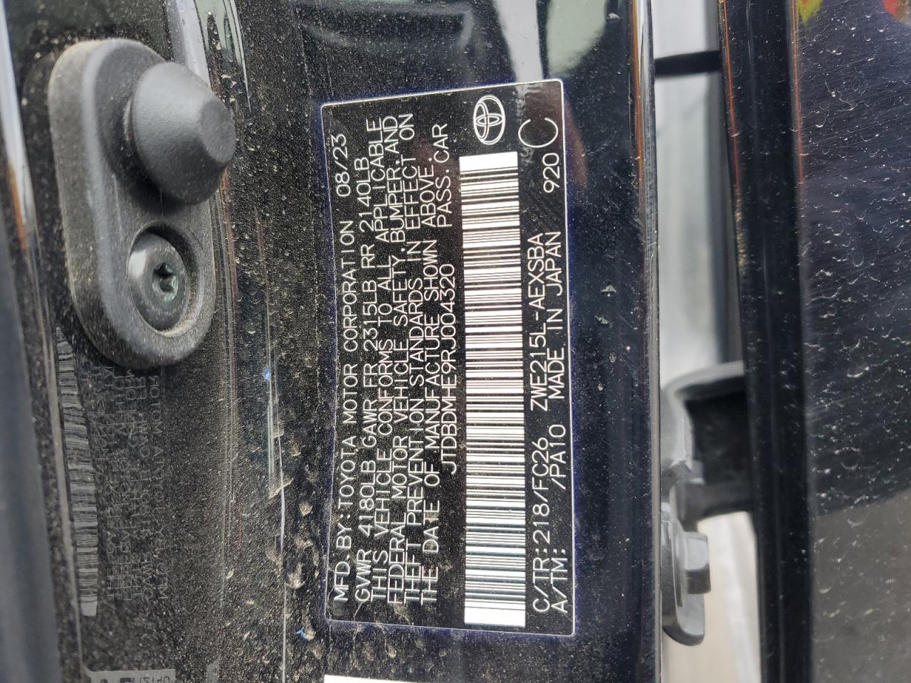 2024 Toyota Corolla Le VIN: JTDBDMHE9RJ004320 Lot: 85290655