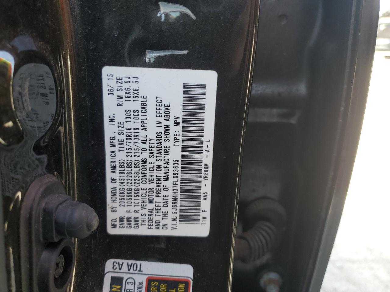 2015 Honda Cr-V Lx VIN: 5J6RM4H37FL093635 Lot: 84552495