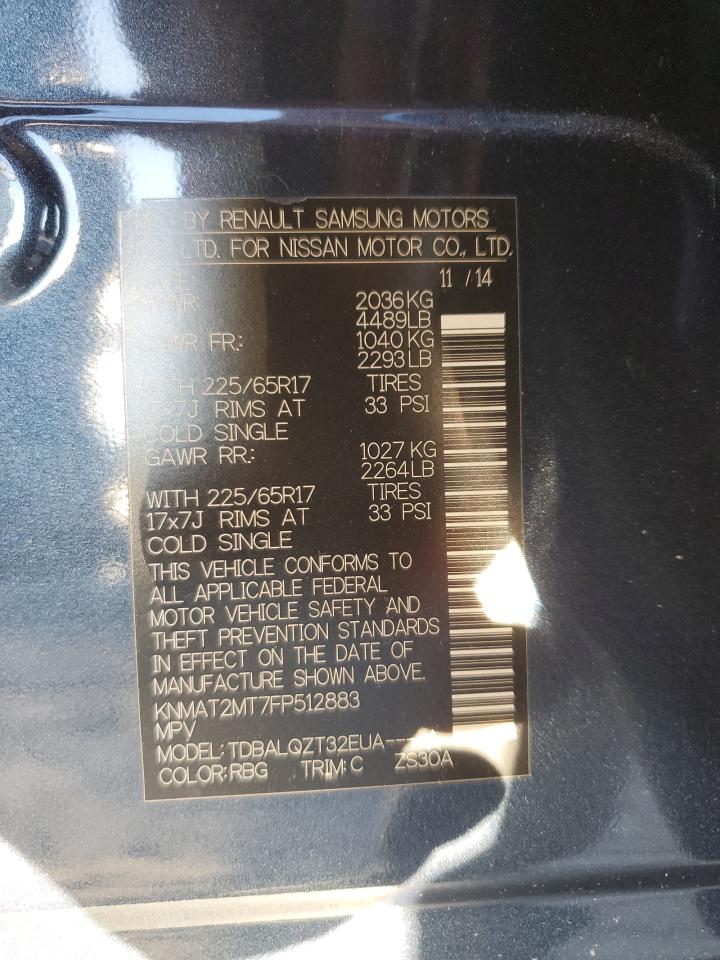 2015 Nissan Rogue S VIN: KNMAT2MT7FP512883 Lot: 86248555