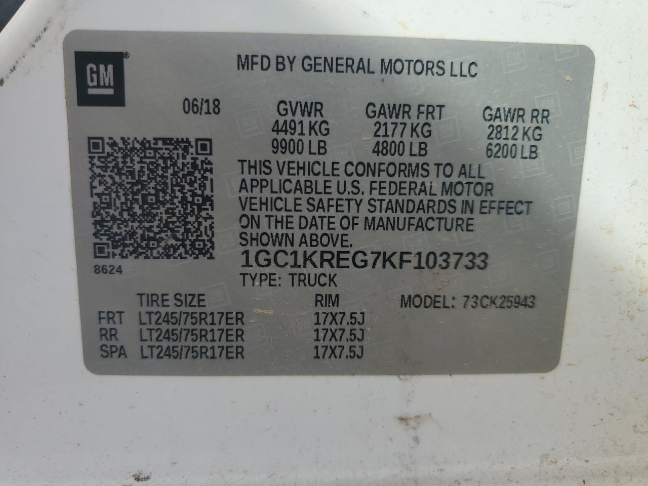 2019 Chevrolet Silverado K2500 Heavy Duty VIN: 1GC1KREG7KF103733 Lot: 85333725