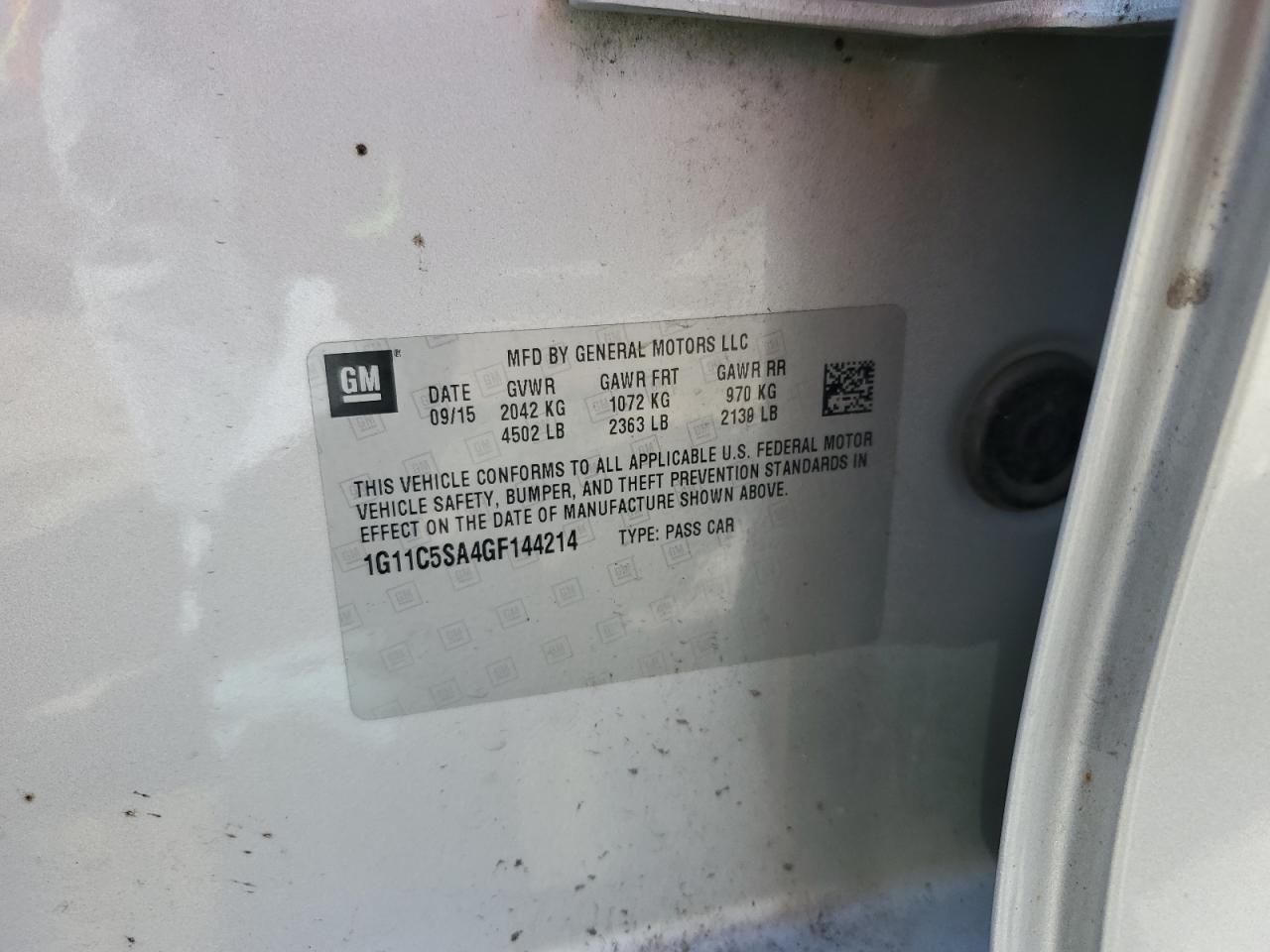 2016 Chevrolet Malibu Limited Lt VIN: 1G11C5SA4GF144214 Lot: 85836205